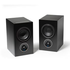PSB Alpha iQ Streaming Powered Speakers - black pair - angled front view