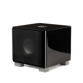 REL Acoustics T/9x Subwoofer, black, front angle with grille