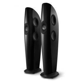 KEF Blade One Meta - Piano Black - angled front view of pair