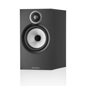 Black Bowers & Wilkins 606 S3 Stand-Mount Loudspeaker at an angle, without grille