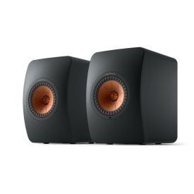 KEF LS50 Wireless II High Resolution Music System - Carbon Black - Pair - angled front view of pair without grilles