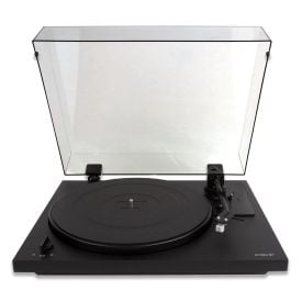 Andover Audio SpinDeck 2 Semi-Automatic Turntable - black with open dustcover, angled front view