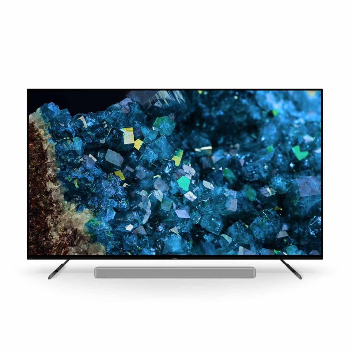 Sony BRAVIA XR A80L OLED 4K HDR Google TV (2023) front view with soundbar
