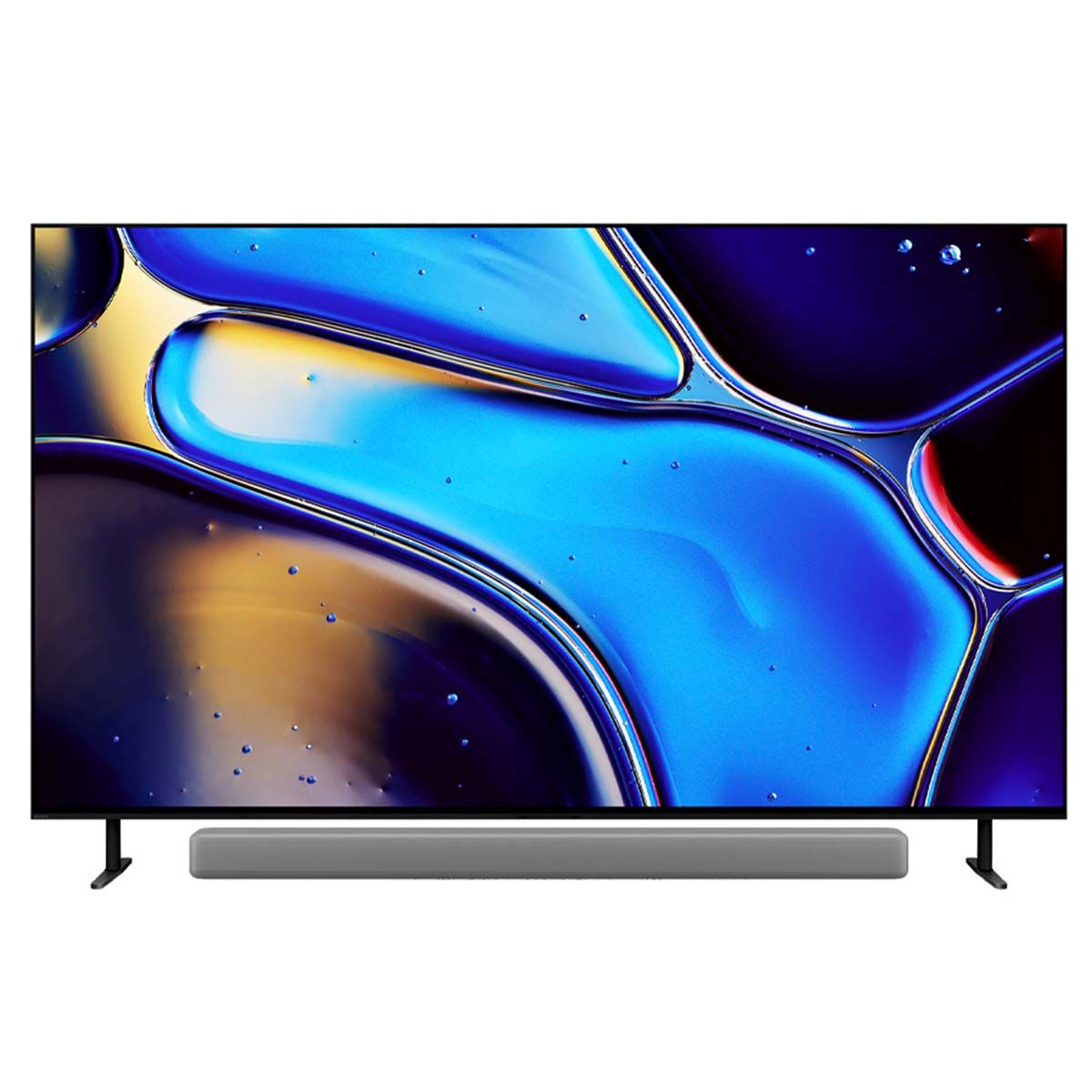 Sony BRAVIA 8 OLED 4K HDR Google TV (2024) - front view with soundbar and feet wide