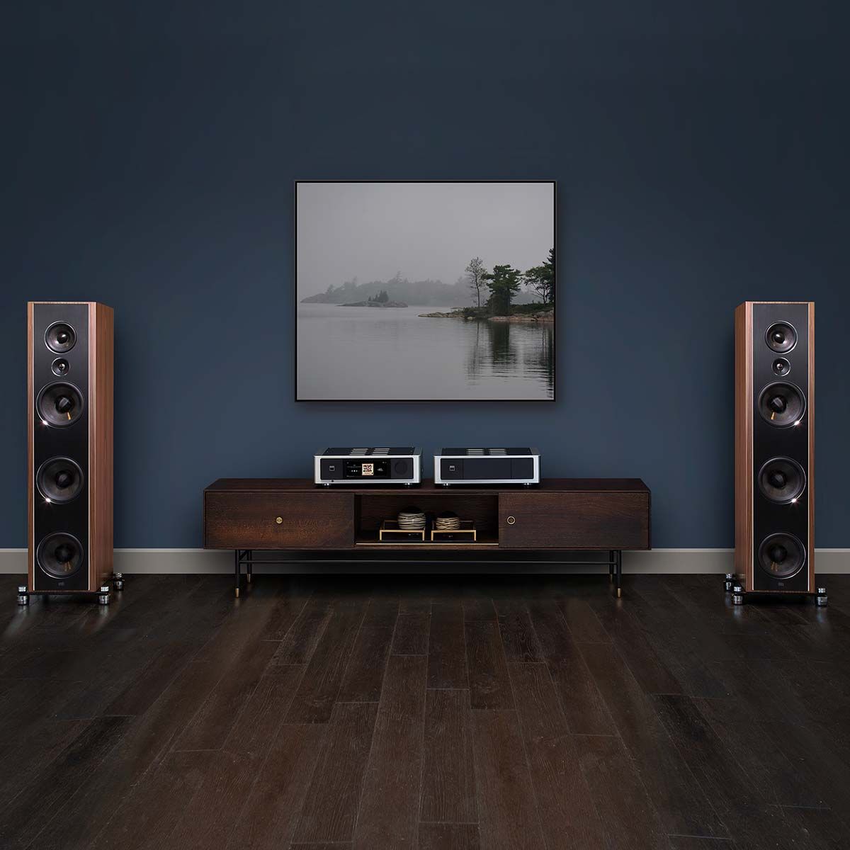 PSB Synchrony T800 Premium Tower Speaker - pair walnut - lifestyle image