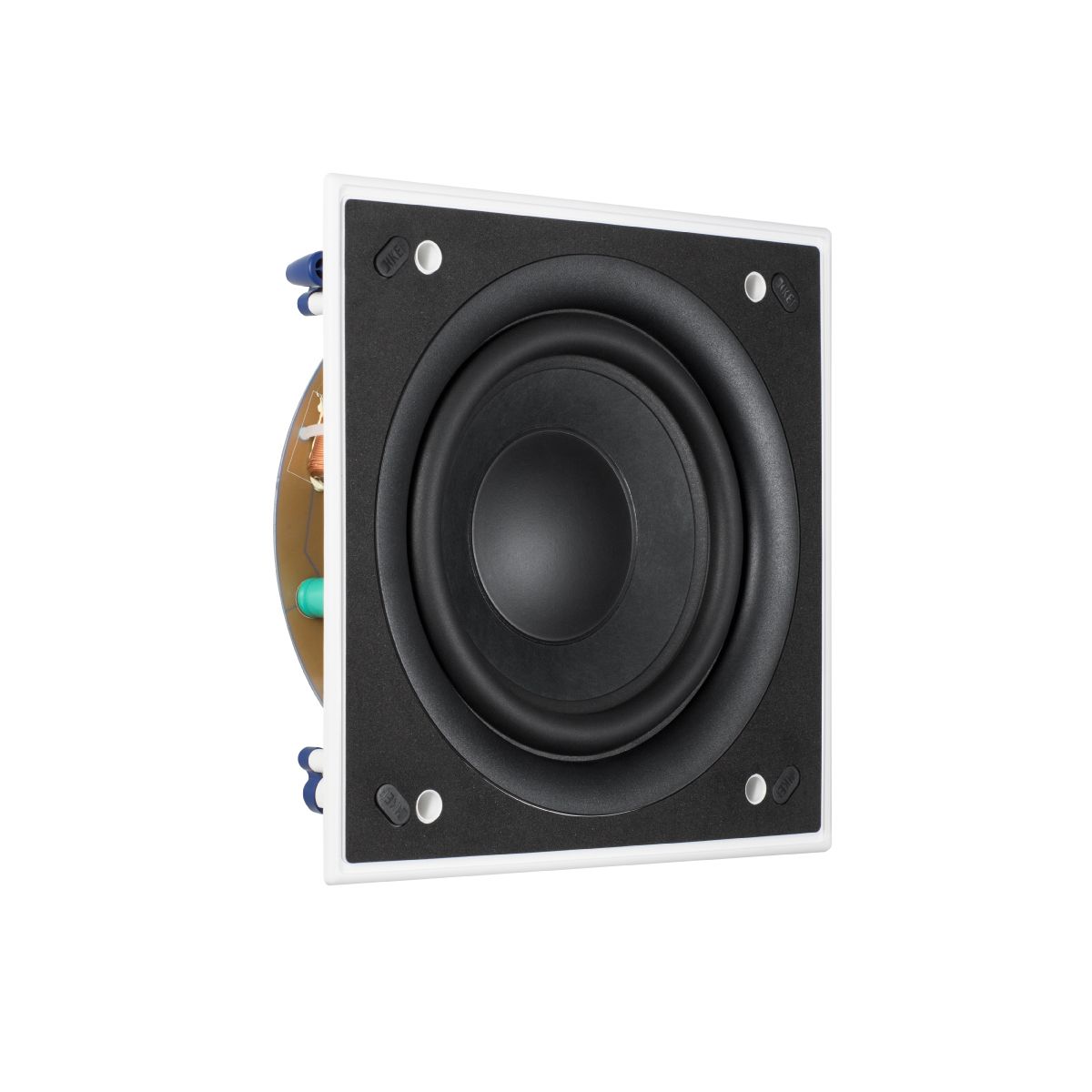 KEF Ci200QSb-THX Extreme In-Wall or In-Ceiling Subwoofer THX Ultra2 - Select2 - White - Pair - angled front view without grille