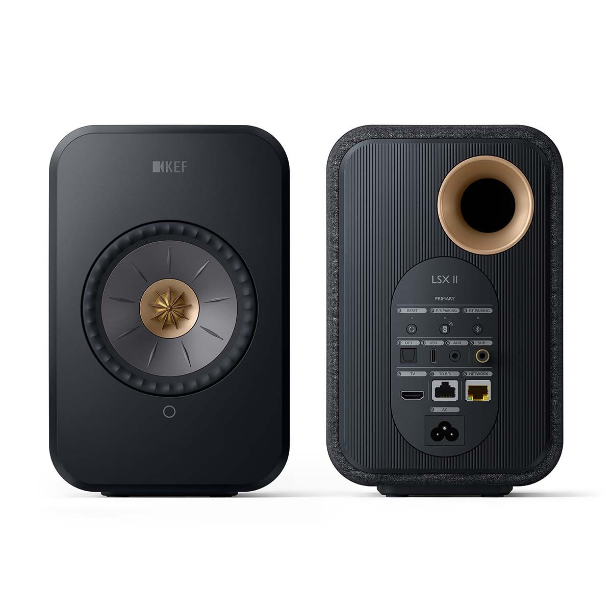 KEF LSX II Wireless HiFi Speakers - front view of front and rear of speakers