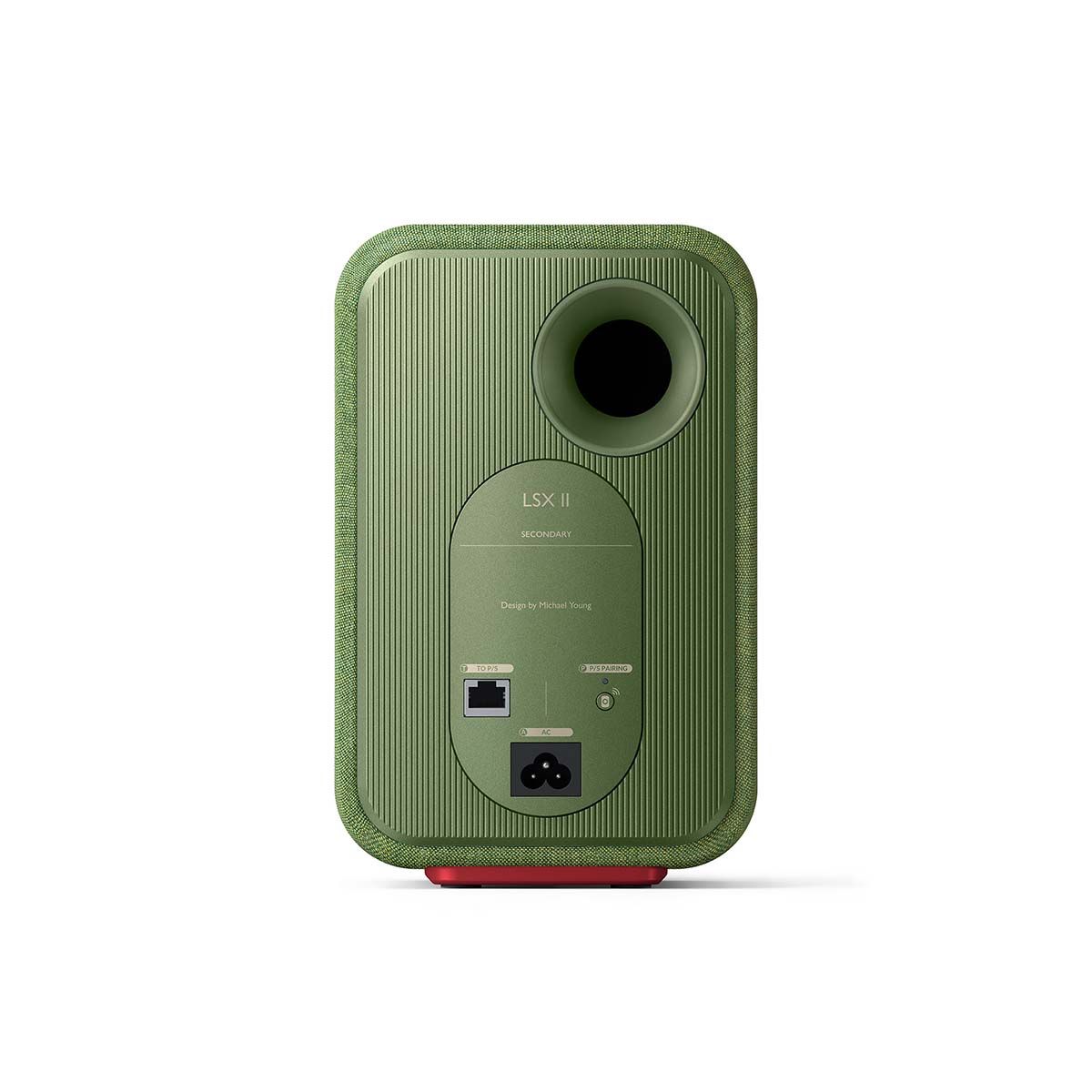 KEF LSX II Wireless HiFi Speakers - Olive Green - rear view of secondary speaker