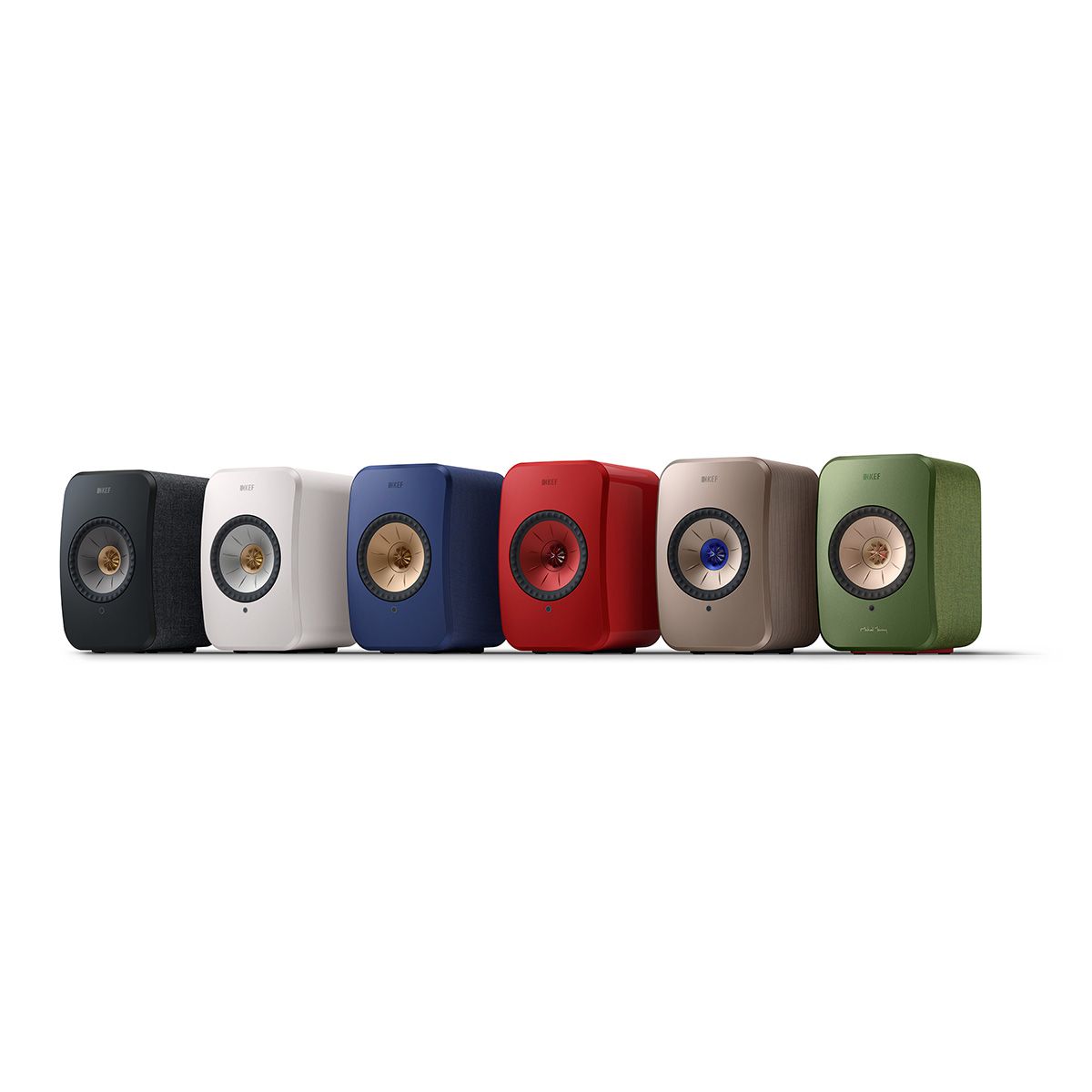 KEF LSX II Wireless HiFi Speakers - front view of all colorways