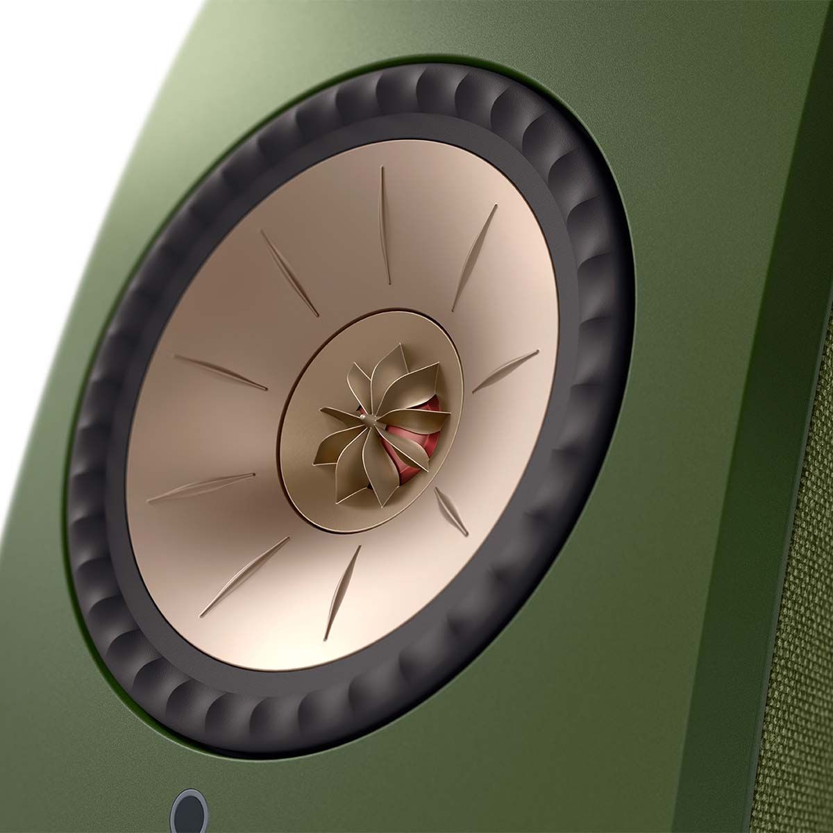 KEF LSX II Wireless HiFi Speakers - Olive Green - close-up of drivers