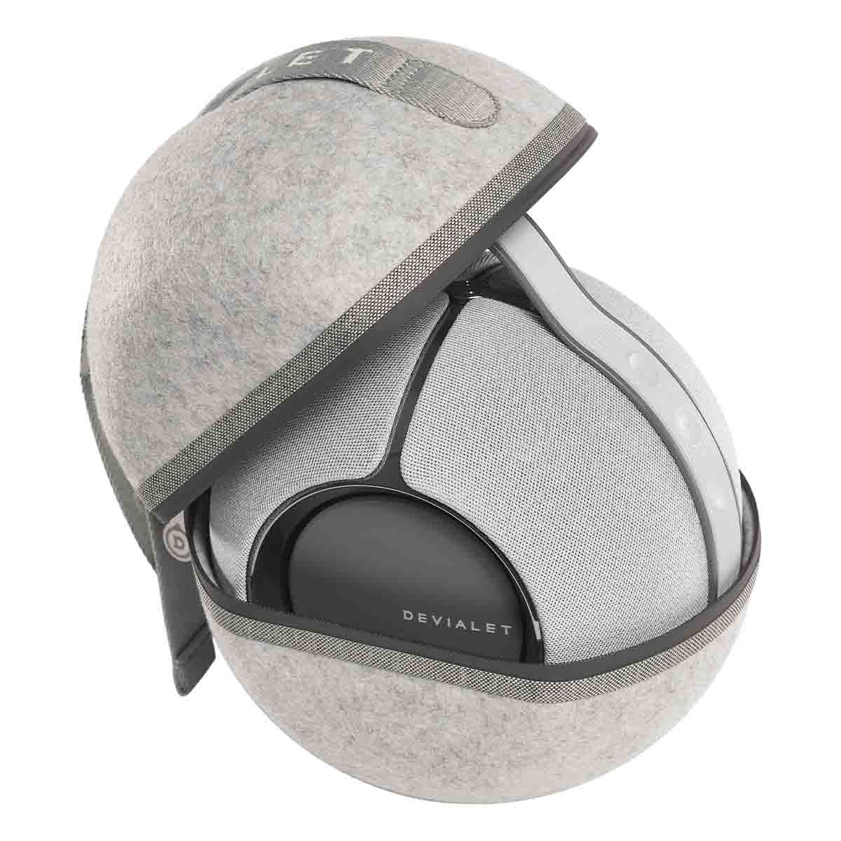 Devialet Mania Cocoon Light Grey - open with Mania inside
