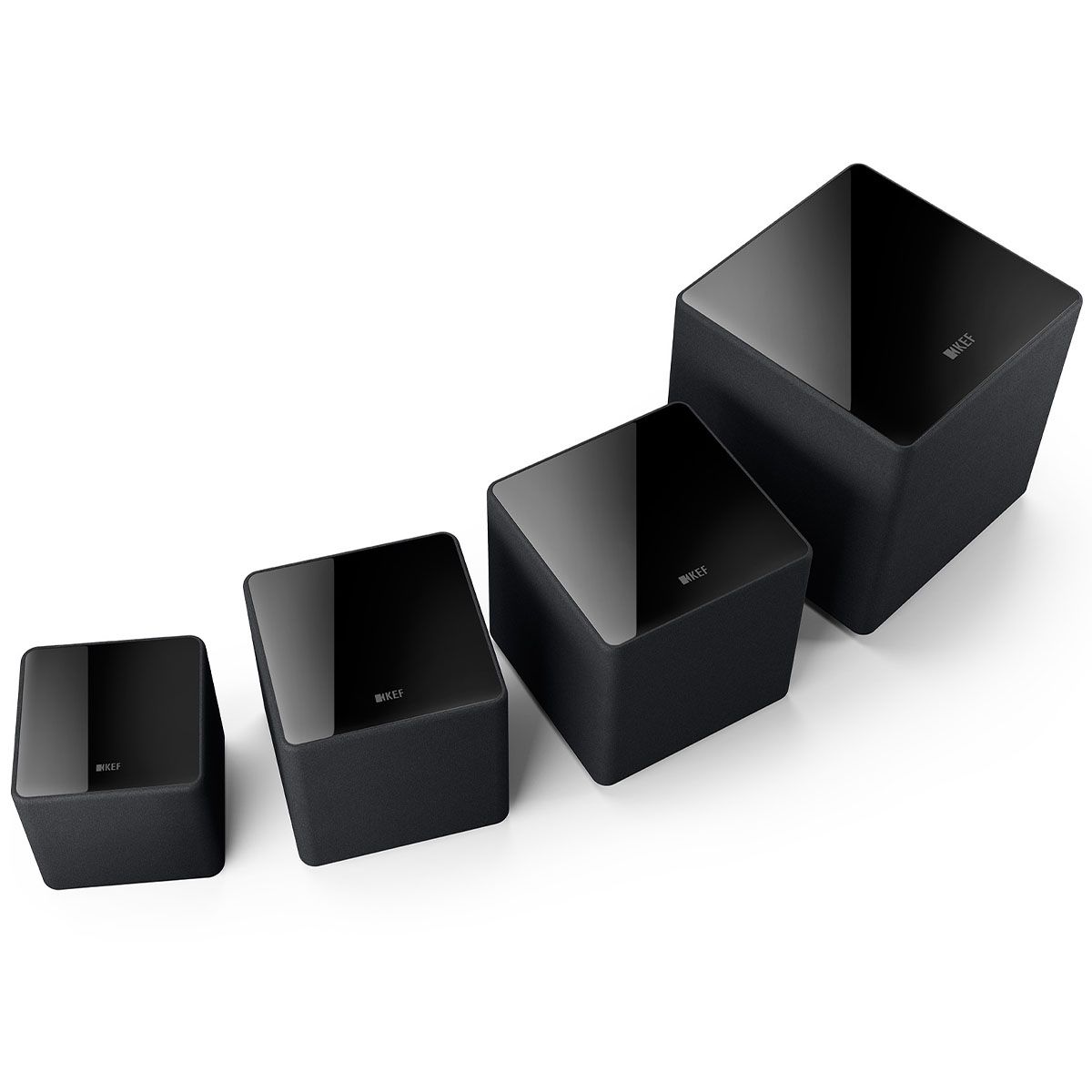 KEF Kube MIE Subwoofer - Black top view of Kube lineup