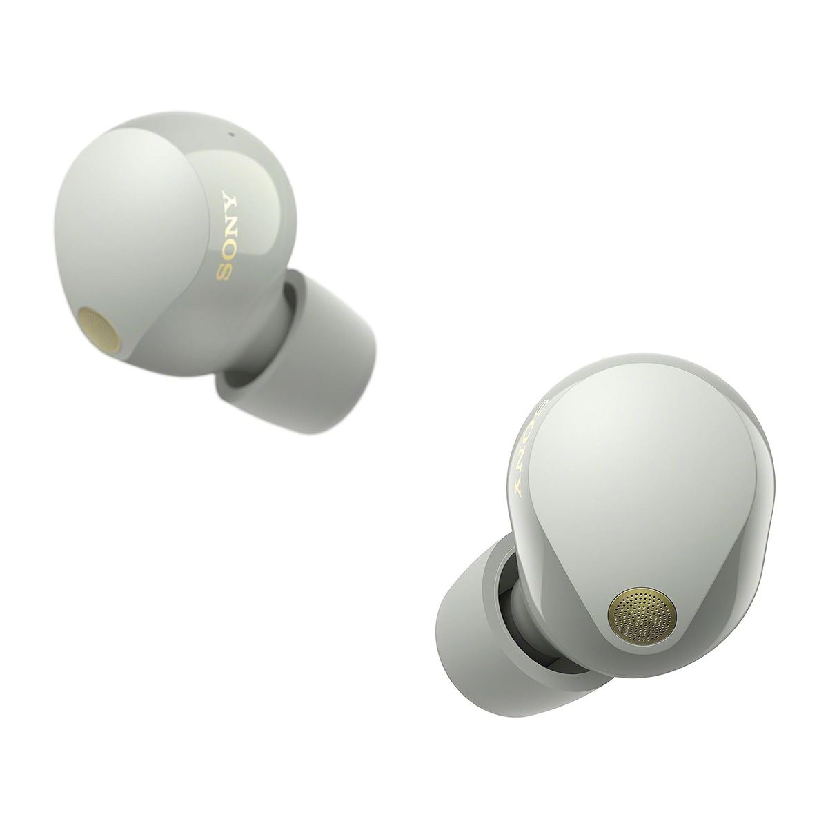 Sony WF-1000XM5 Truly Wireless Noise Canceling Earbuds - silver - front angled view of two earbuds