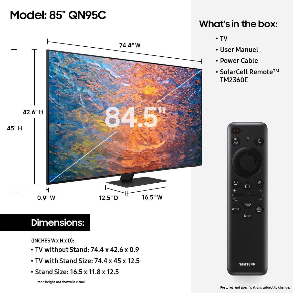 Samsung QN95C Neo QLED 4K Smart TV (2023) technical drawings - 85"
