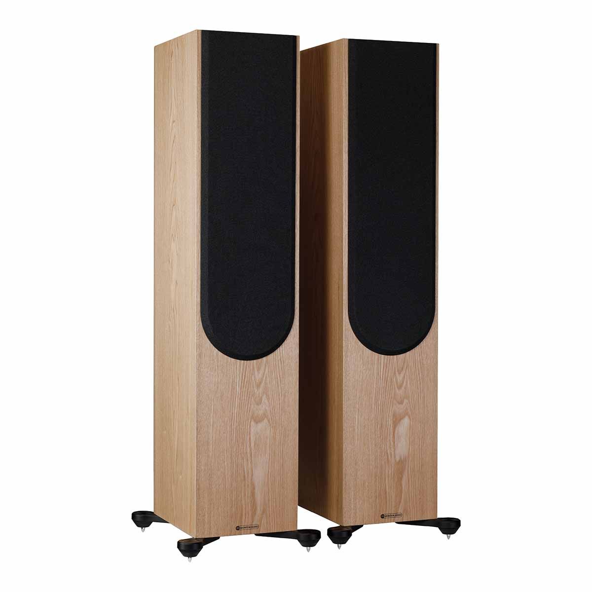Monitor Audio Silver 500 7G Floorstanding Speakers, Ash, front angle with both grilles on