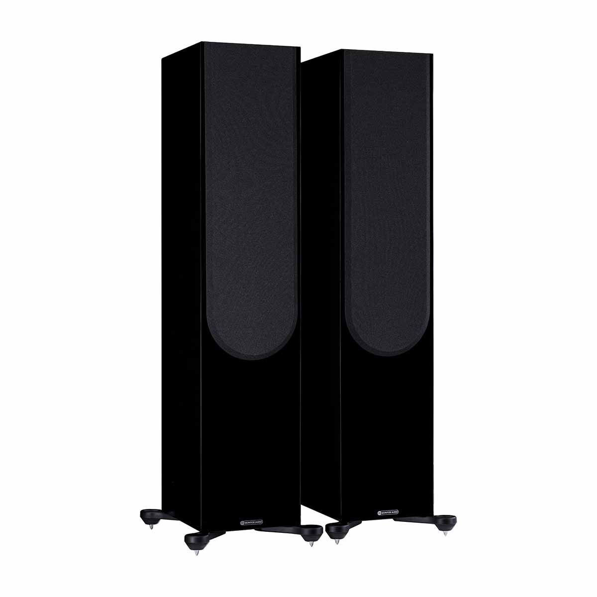 Monitor Audio Silver 500 7G Floorstanding Speakers, High Gloss Black, front angle with both grilles on