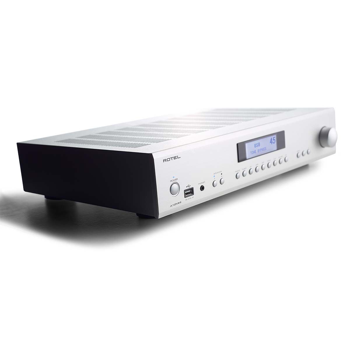 Rotel A12 MKII Integrated Amplifier, Silver, side view