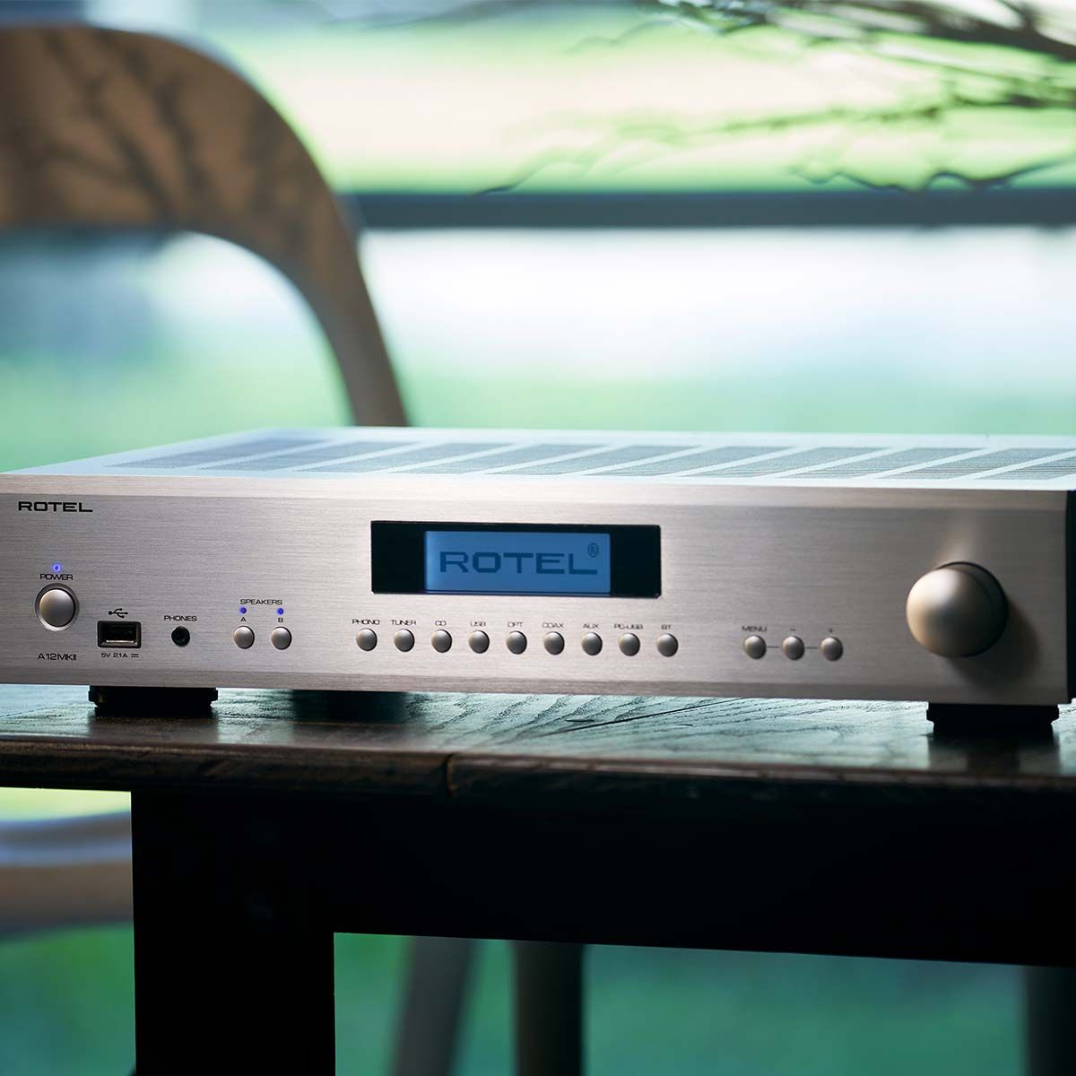 Rotel A12 MKII Integrated Amplifier, Silver, beauty shot