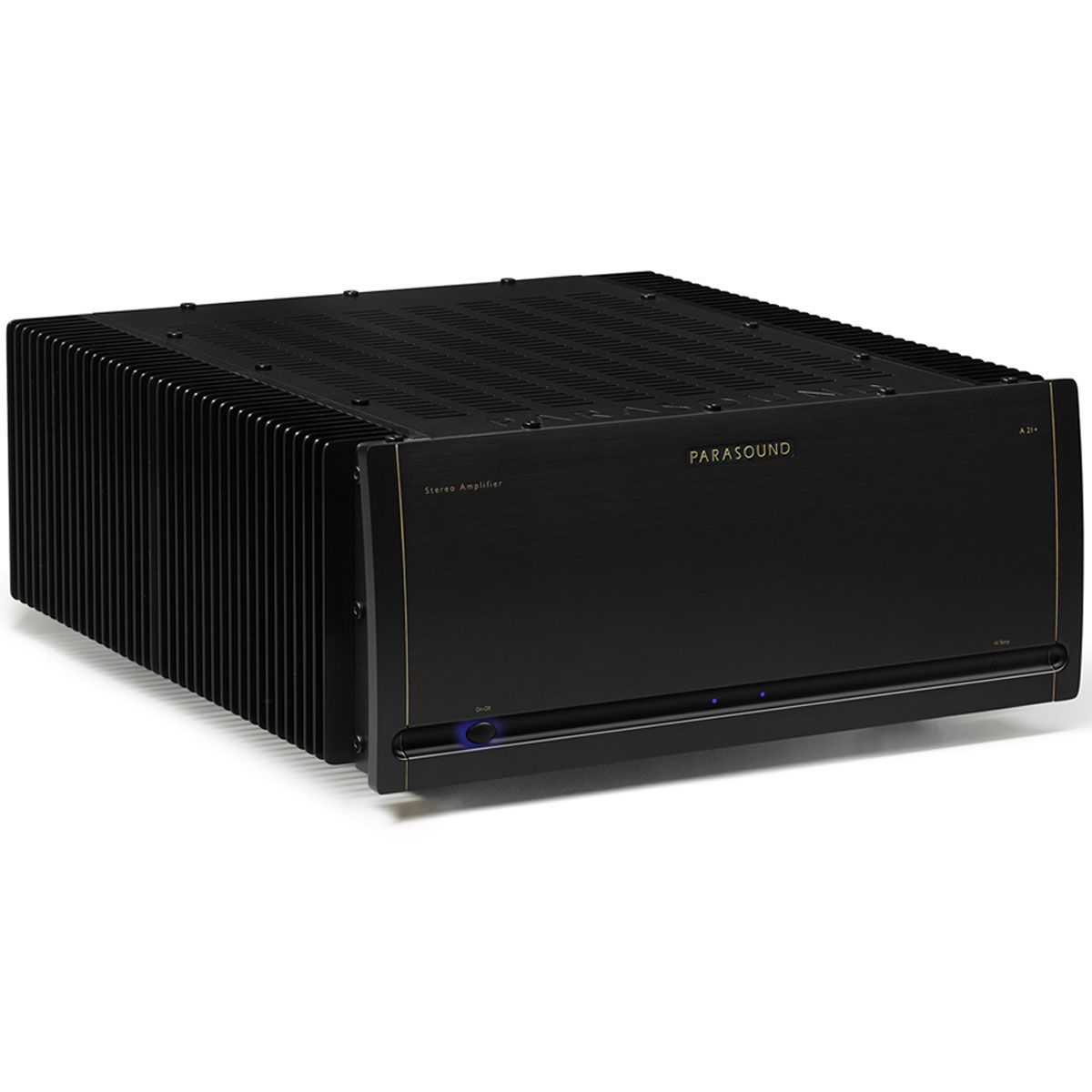 Parasound Halo A21+ Stereo Power Amplifier black angled front view