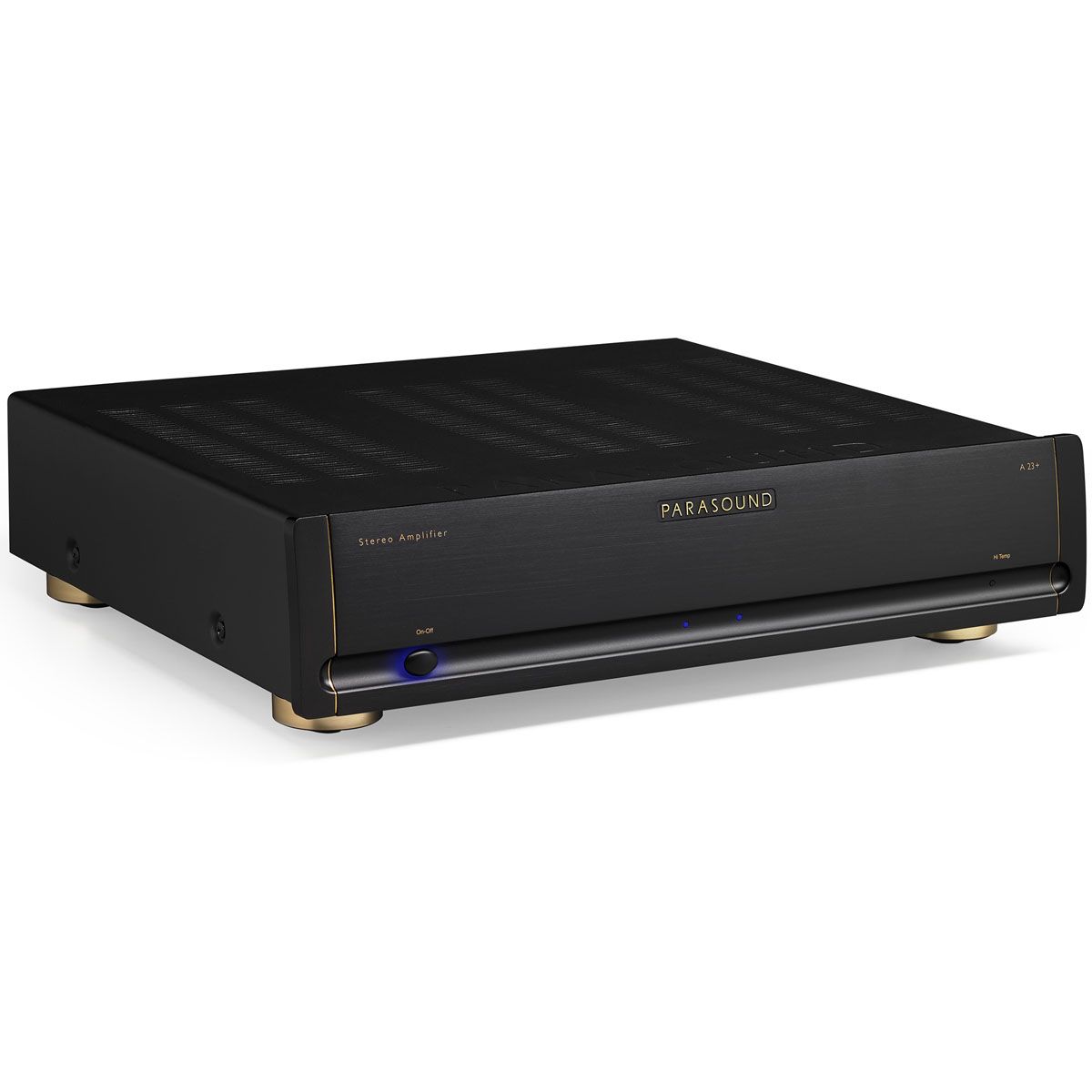 Parasound Halo A23+ Stereo Power Amplifier black angled front view