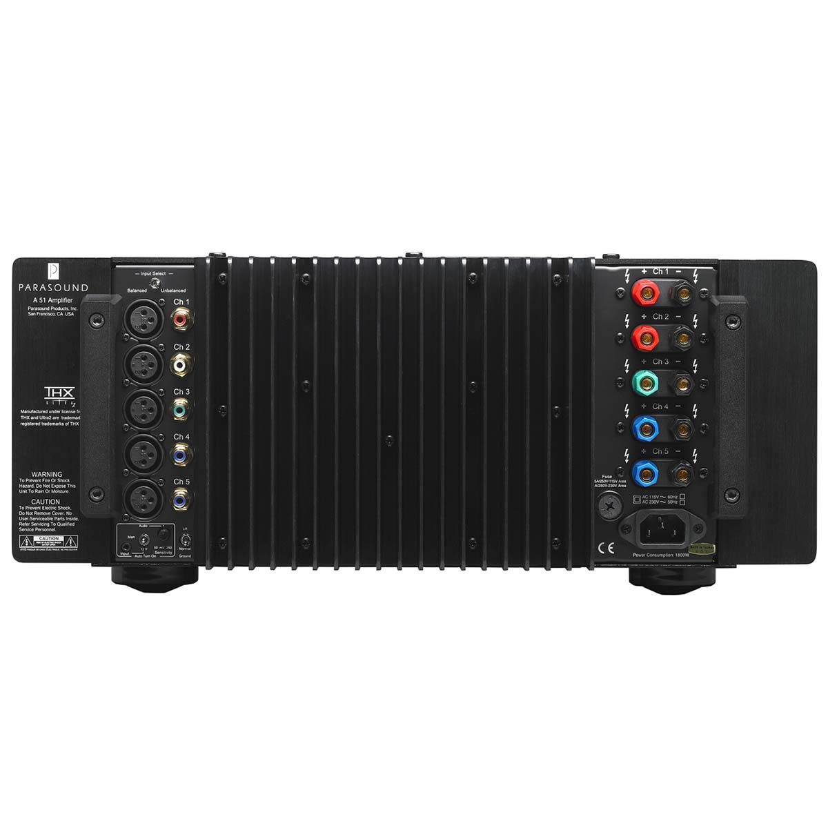 Parasound Halo A51 Five-Channel Power Amplifier rear view
