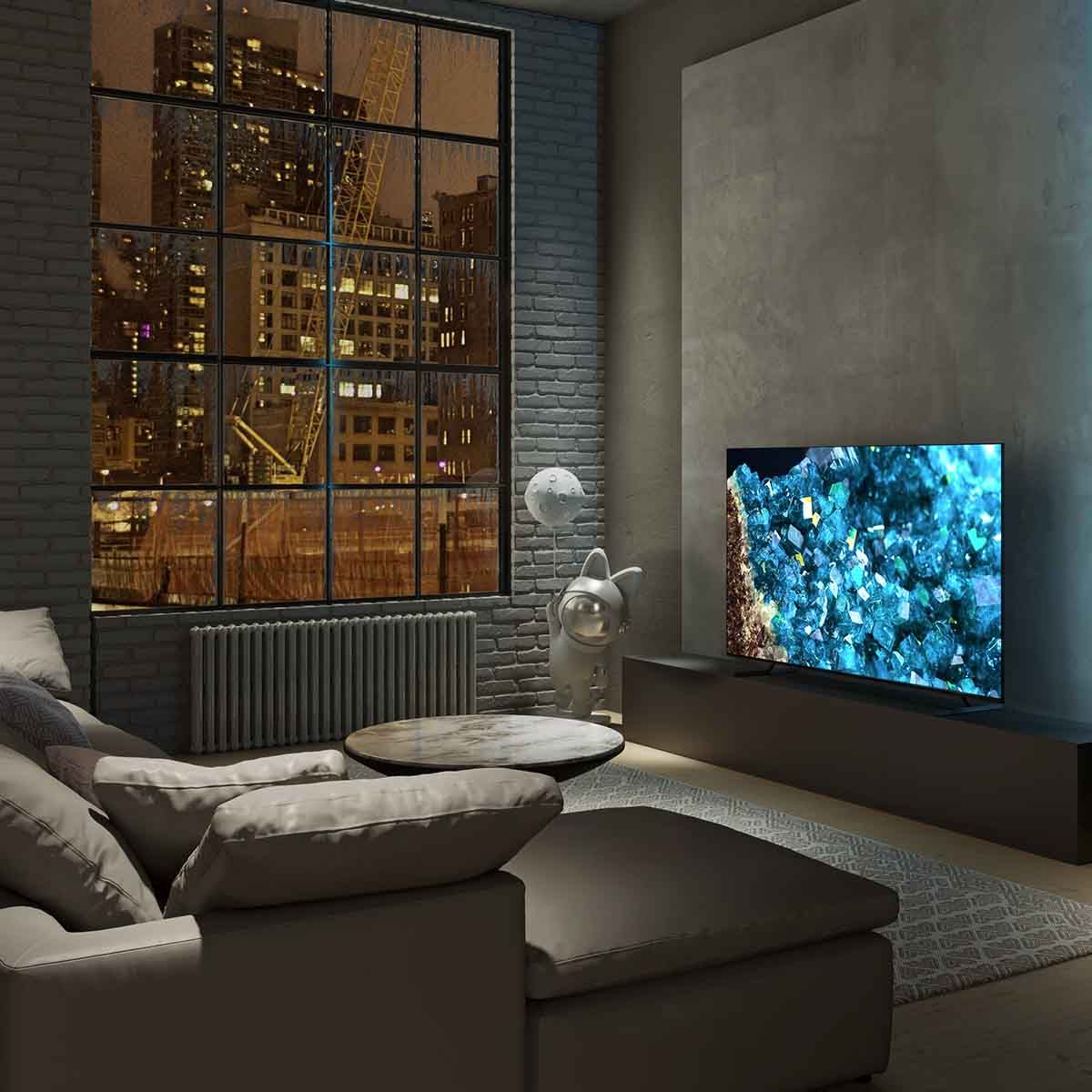Sony BRAVIA XR A80L OLED 4K HDR Google TV (2023) in modern city apartment