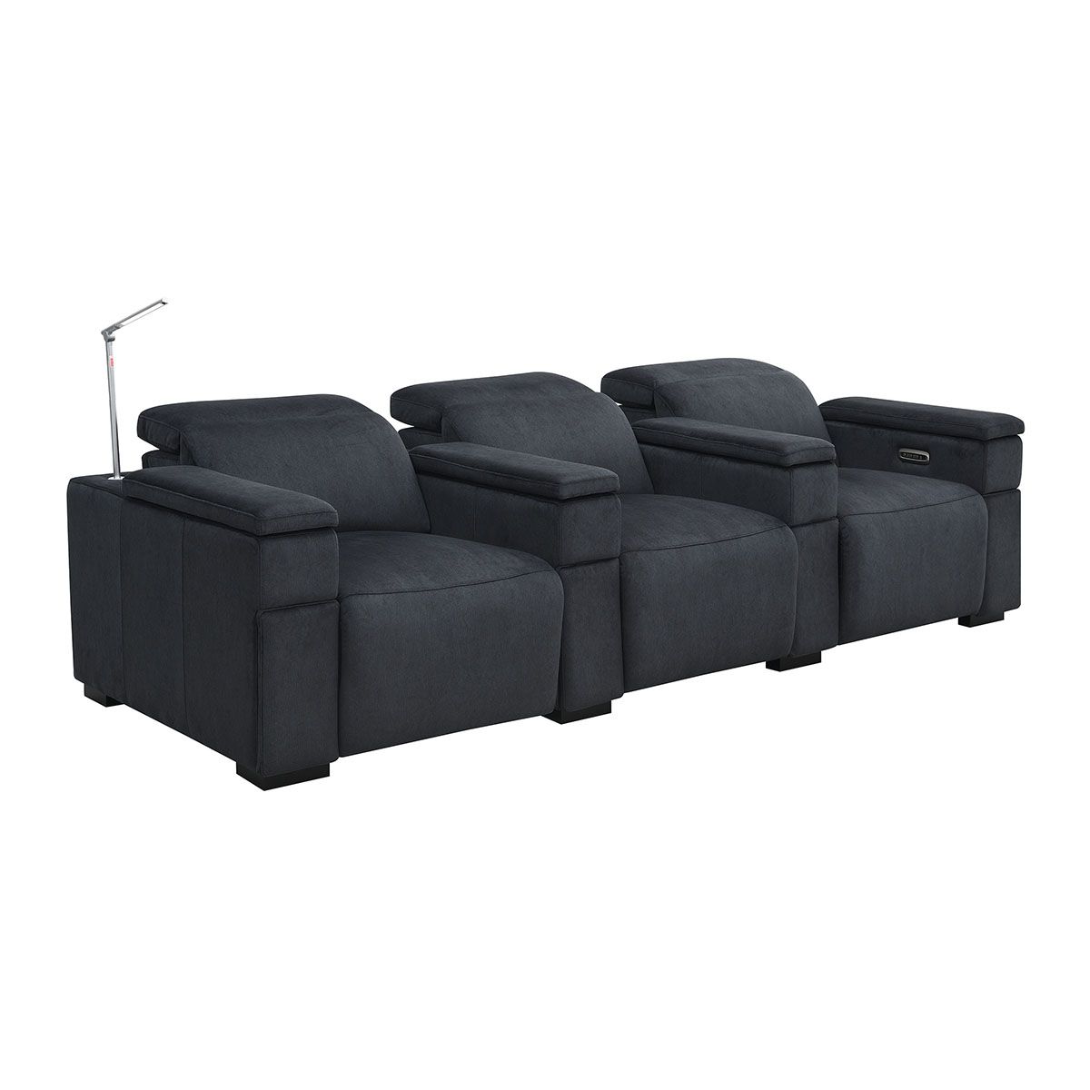 RowOne Calveri - Charcoal Patterned Polyester Microfiber Fabric - 3 Chair Row - angled front view