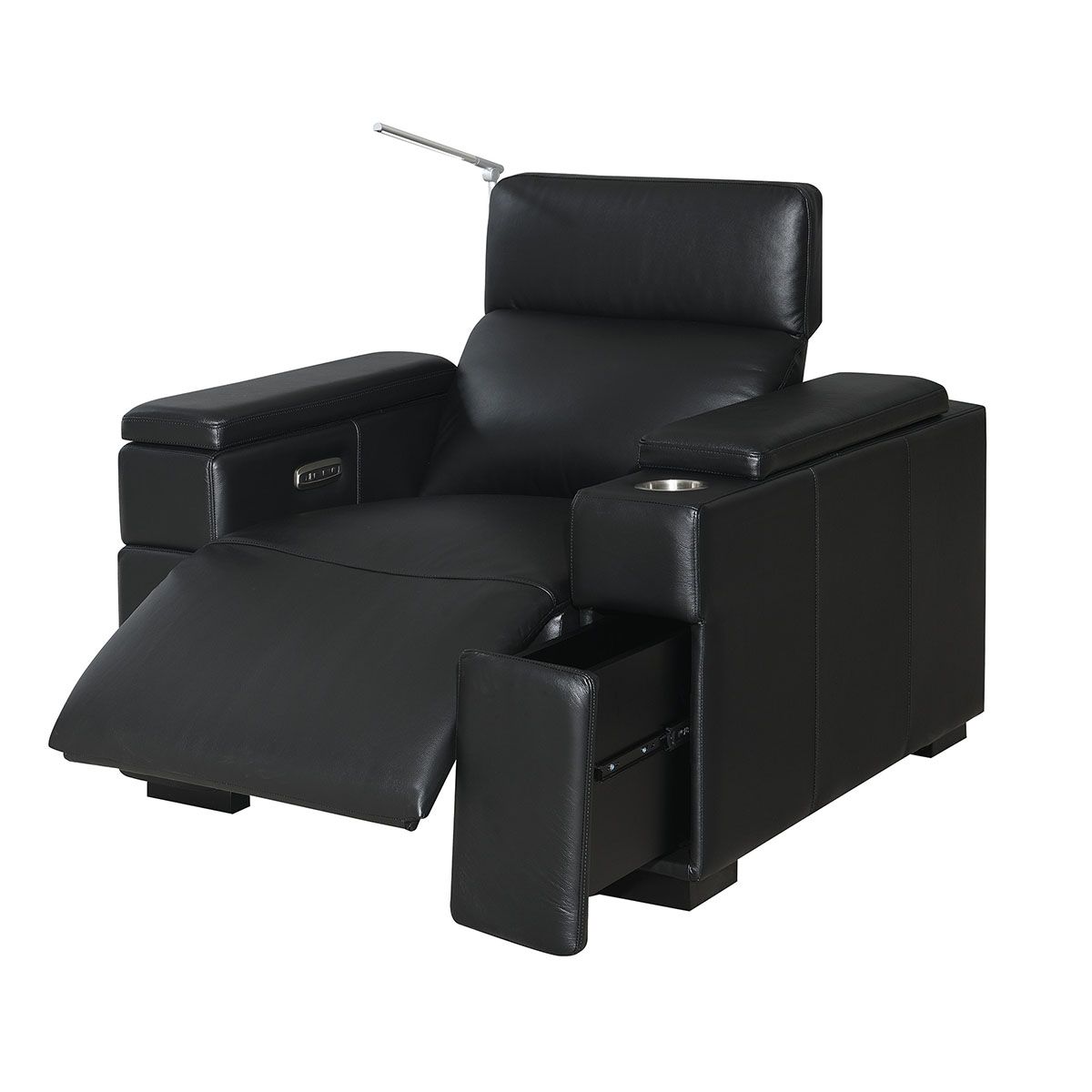 RowOne Calveri - Black Top Grain Leather w/ Matching Vinyl - Single Chair - angled front view - opened