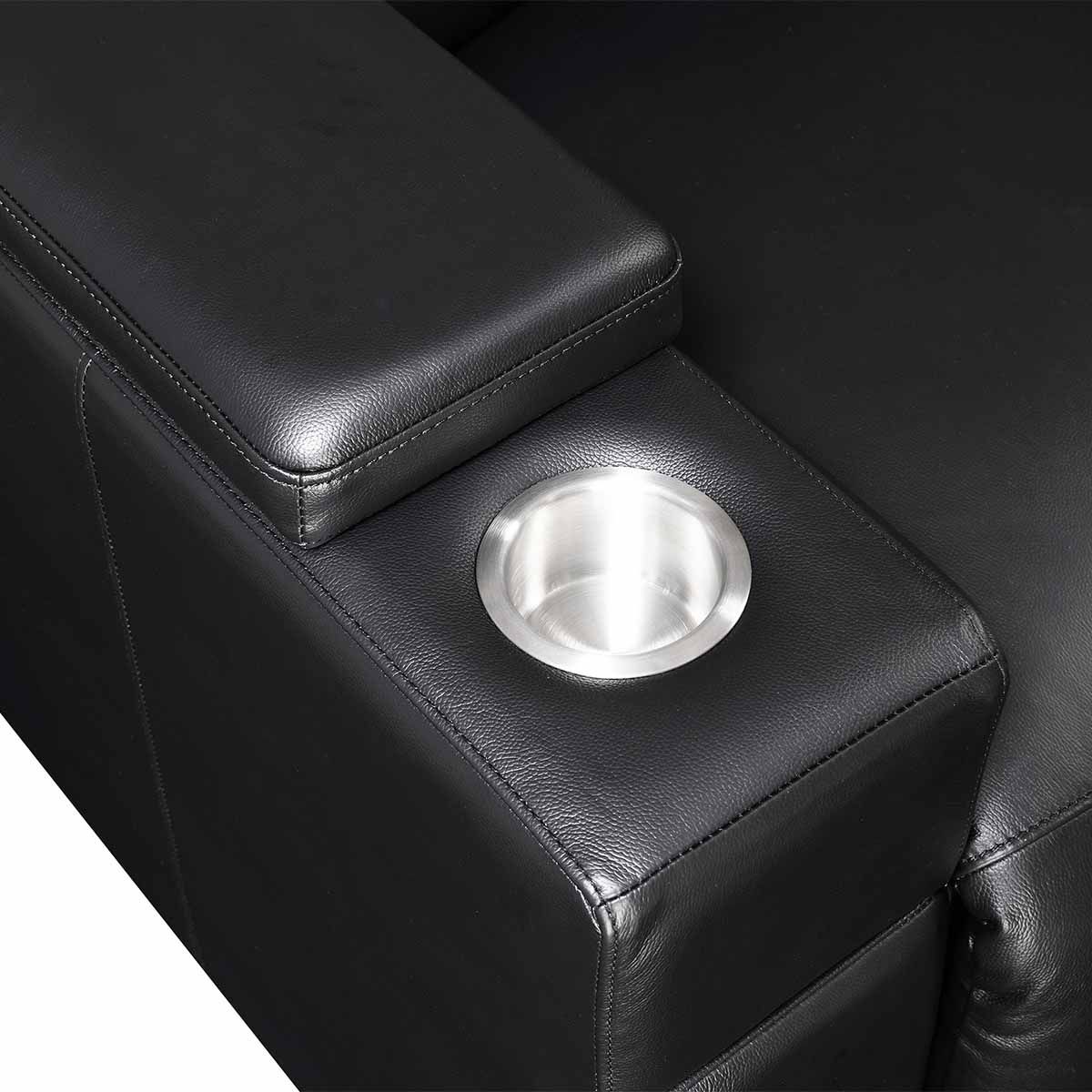 RowOne Calveri - Black Top Grain Leather w/ Matching Vinyl - Single Chair - zoomed cupholder view