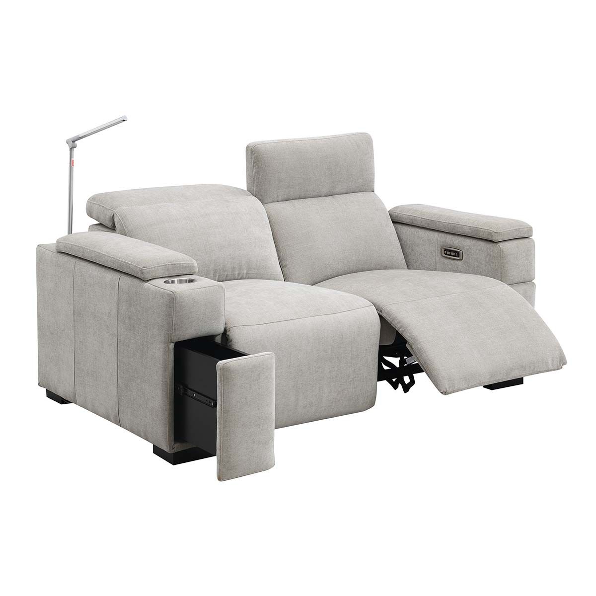 RowOne Calveri - Taupe Patterned Polyester Microfiber Fabric - Loveseat - angled front view - opened