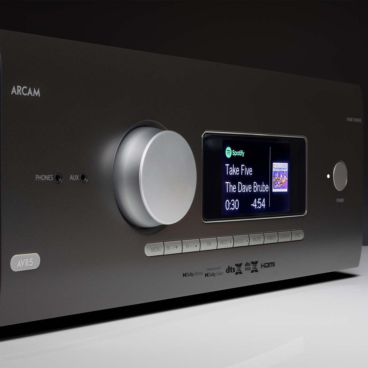 Arcam AVR5 Class AB AV Receiver - angled front view of display screen