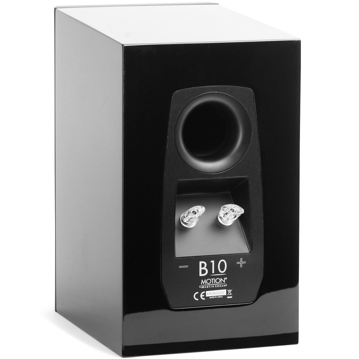 MartinLogan Motion XT B10  Bookshelf Speaker in black angled rear view without grilles on white background