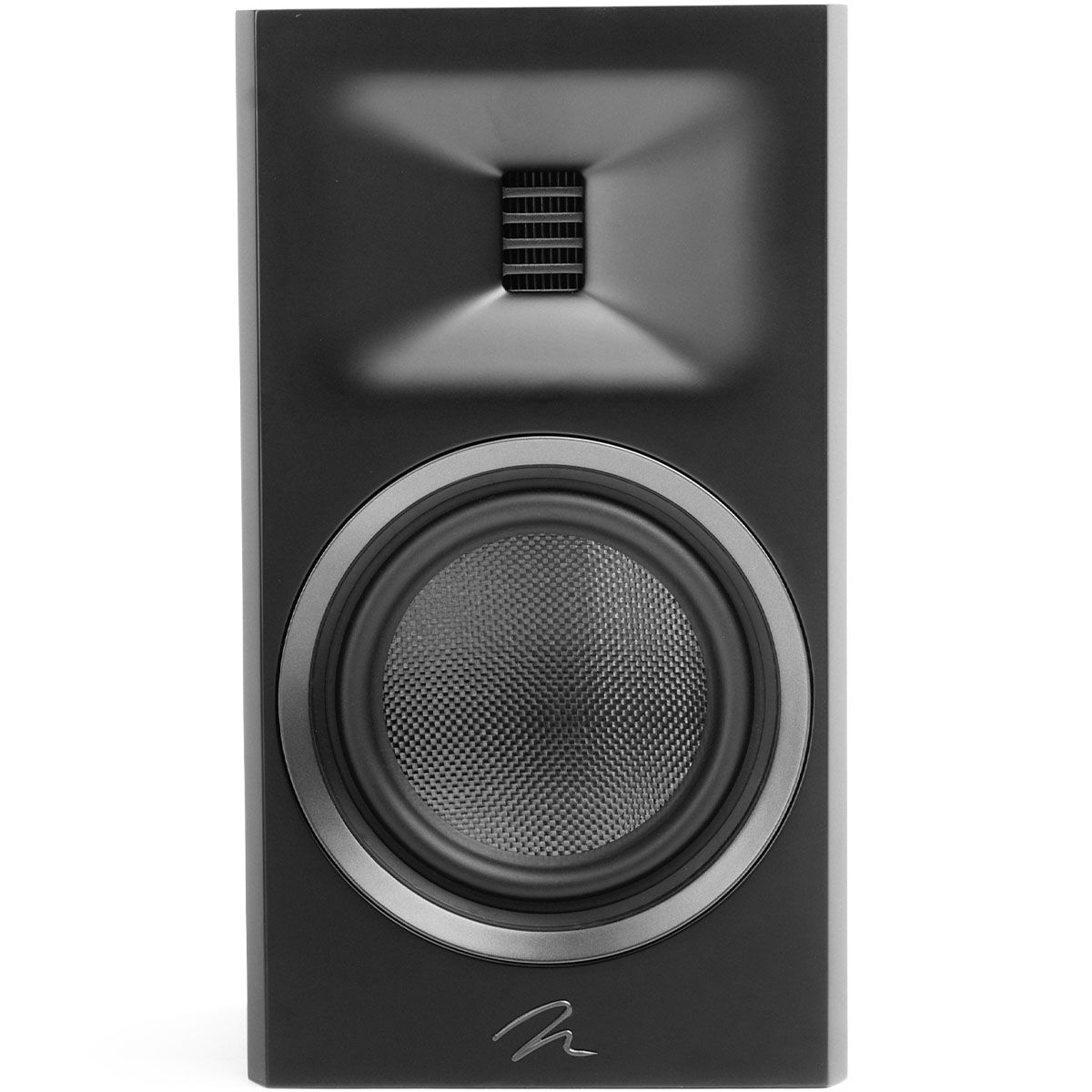 MartinLogan Motion XT B10  Bookshelf Speaker in black, front view without grilles on white background