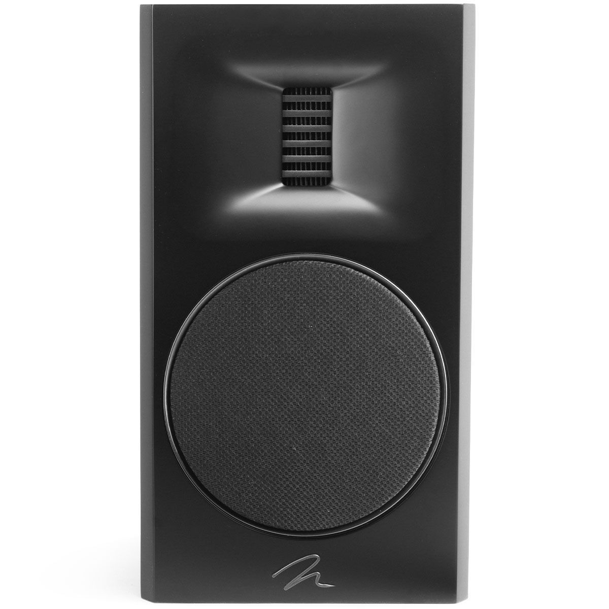 MartinLogan Motion XT B100 Bookshelf Speaker in black, front view with grilles on white background