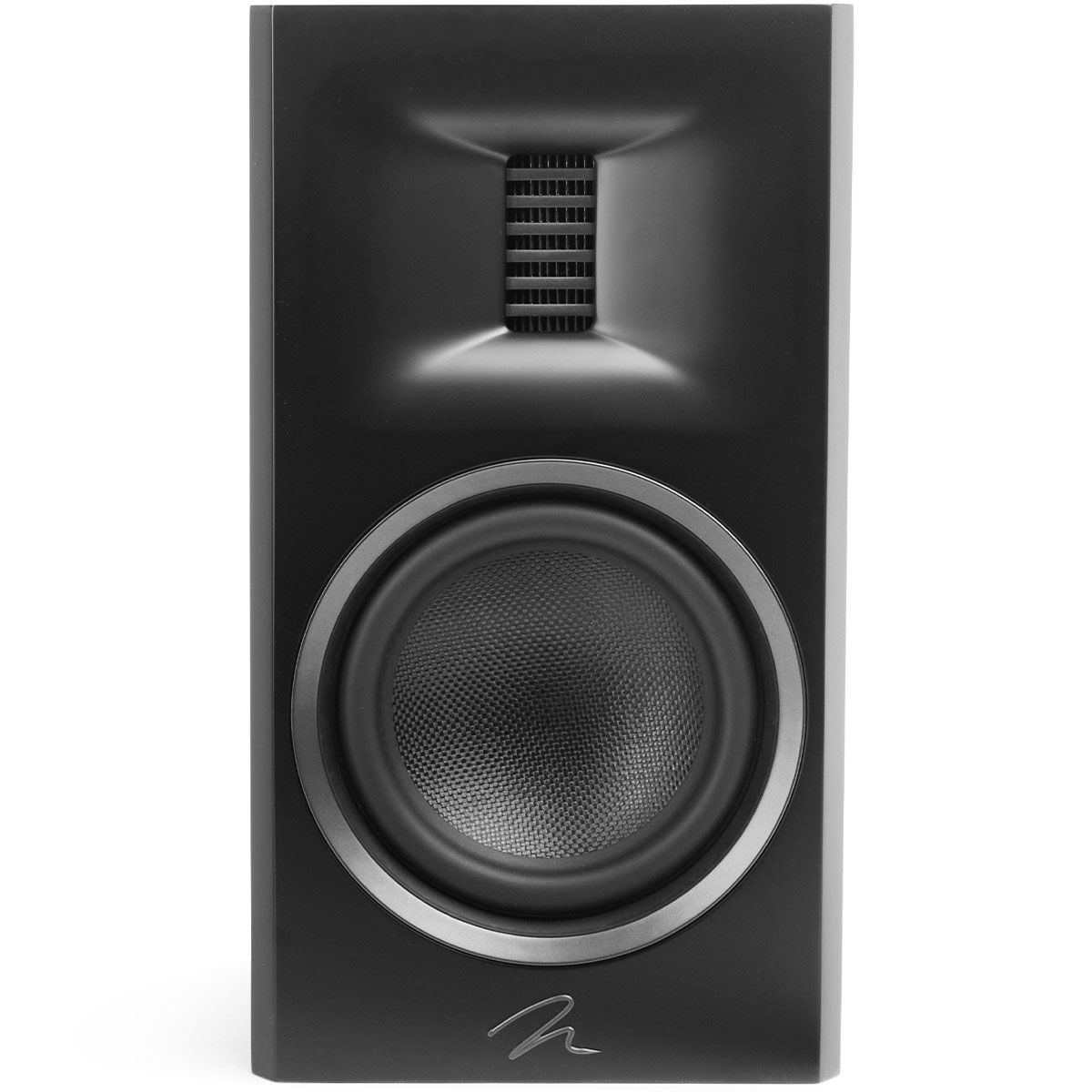 MartinLogan Motion XT B100 Bookshelf Speaker in black, front view without grilles on white background