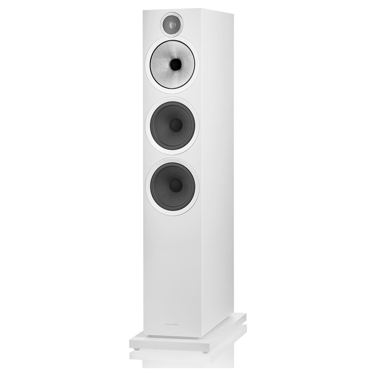 Bowers & Wilkins 603 S3 Floorstanding Speaker at an angle in White - without grille