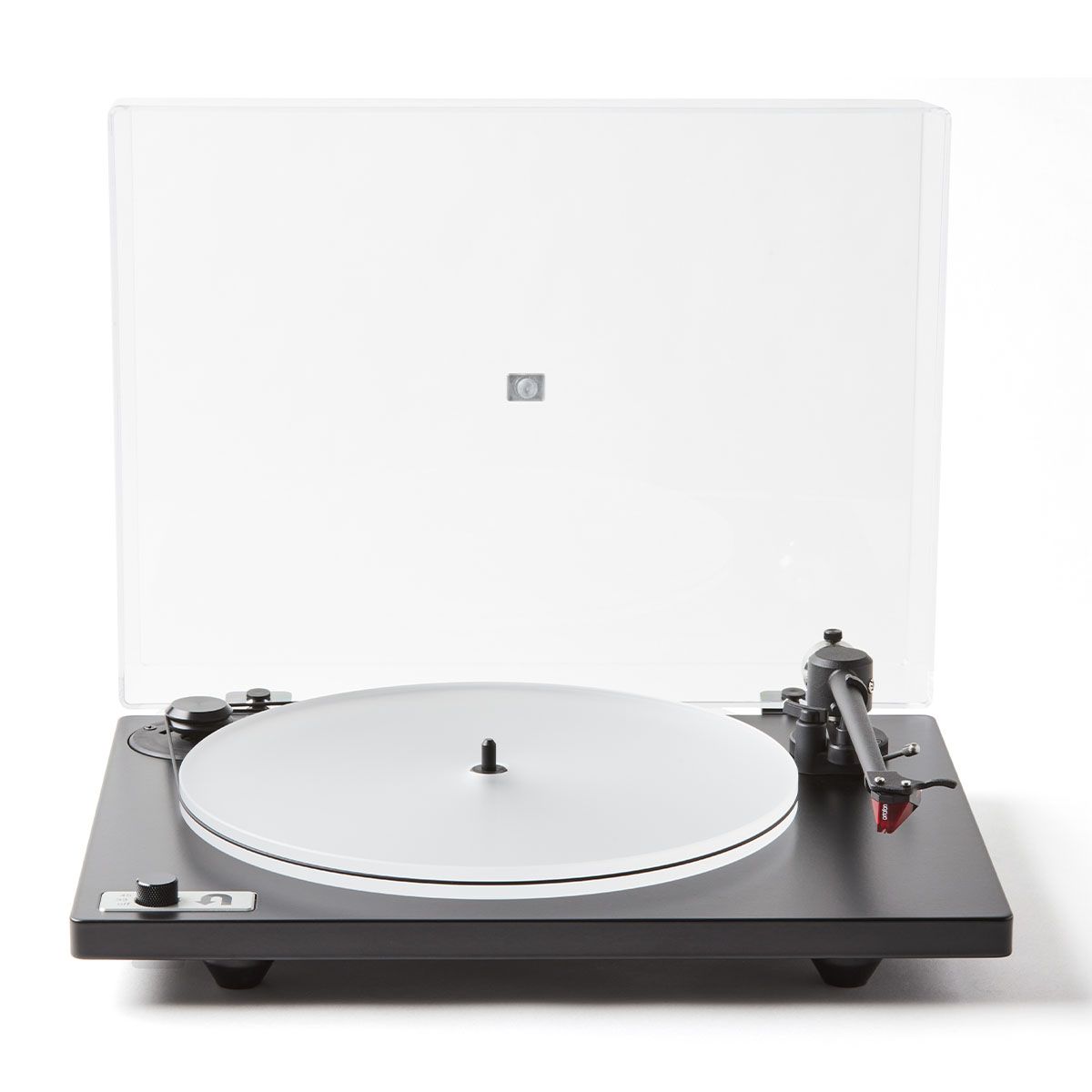 U-Turn Audio Orbit 2 Special Turntable with dustcover open in Black