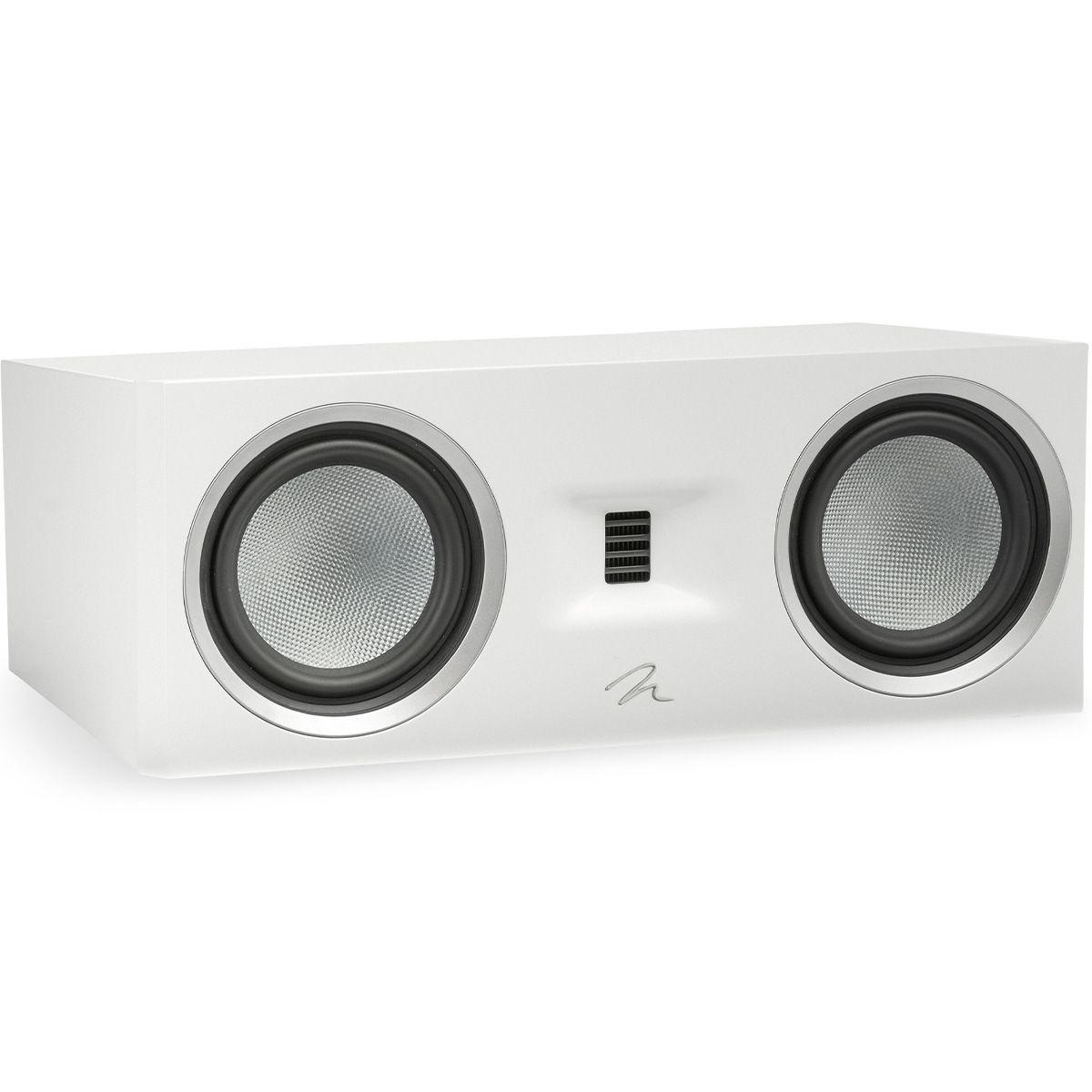 MartinLogan Motion C10  Bookshelf Speaker in white front angled view without grilles on white background