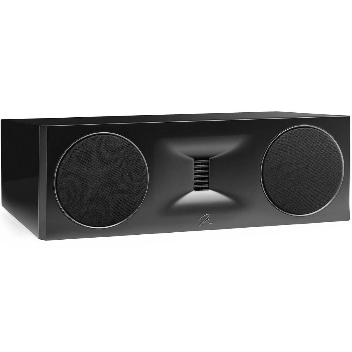 MartinLogan XT C100 center channel speaker front angle view in black with grilles
