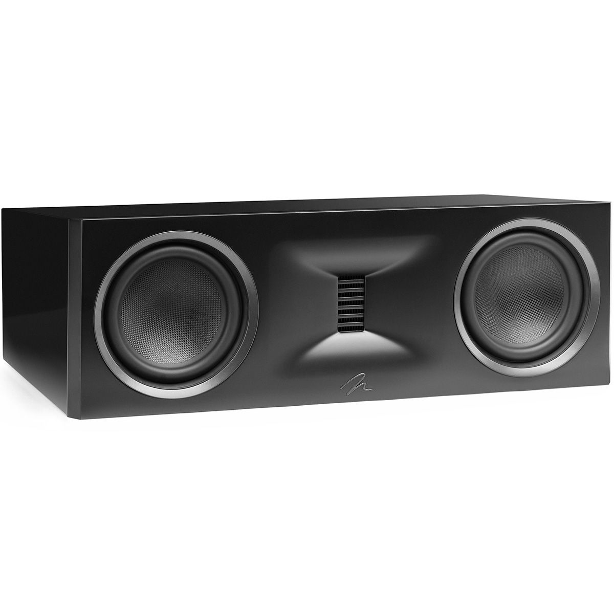 MartinLogan XT C100 center channel speaker front angle view in black without grilles