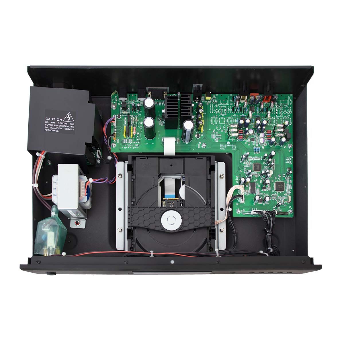 Rotel CD14MKII CD Player, Black, top view with internal components exposed
