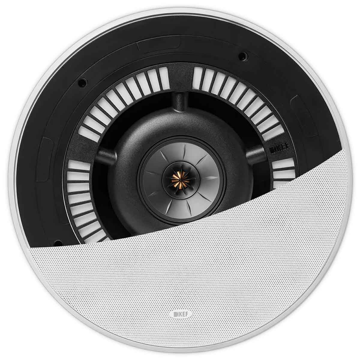 KEF Ci250RRM-THX In-Ceiling Loudspeaker - White - Each - front view with partial grille