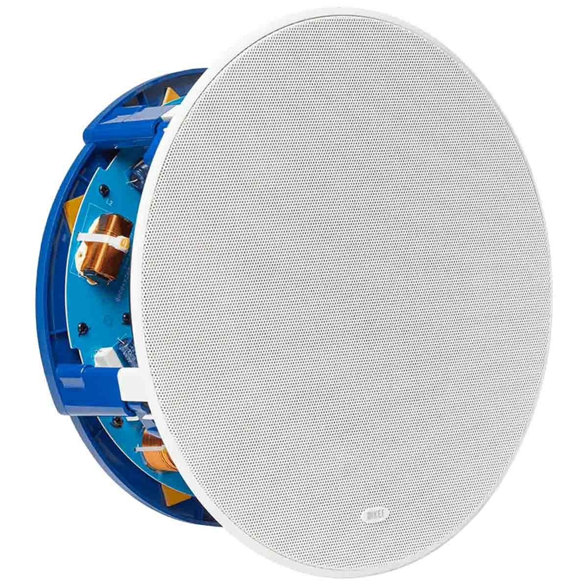KEF Ci250RRM-THX In-Ceiling Loudspeaker - White - Each - angled front view with grille