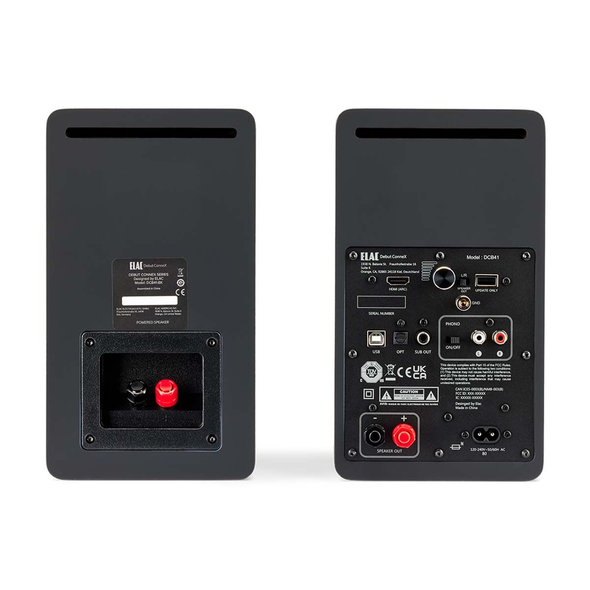 ELAC Debut ConneX DCB41 Powered Monitor Speakers - Black Ash Pair - rear components view