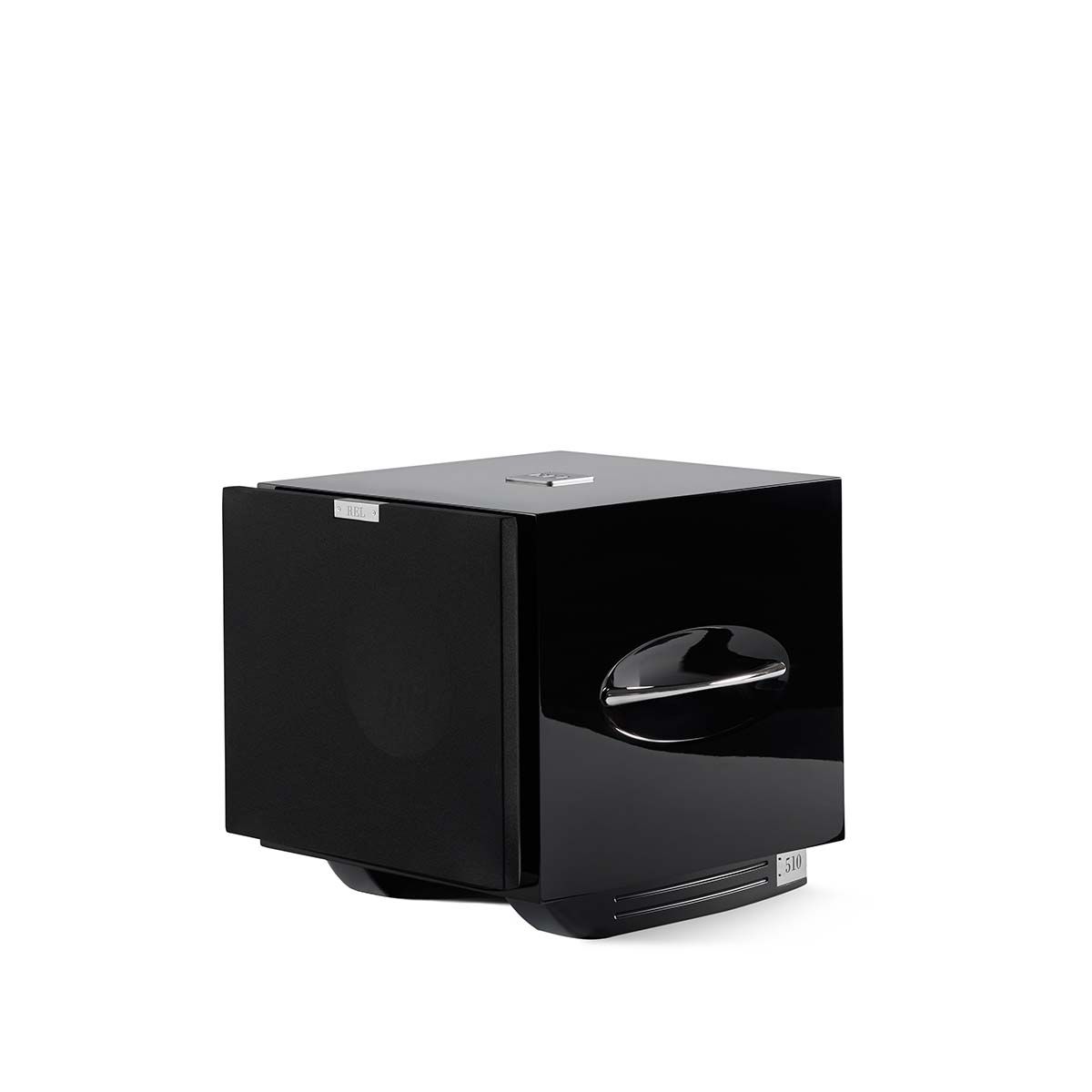 REL Acoustics S/510 Subwoofer, Black, front angle with grille