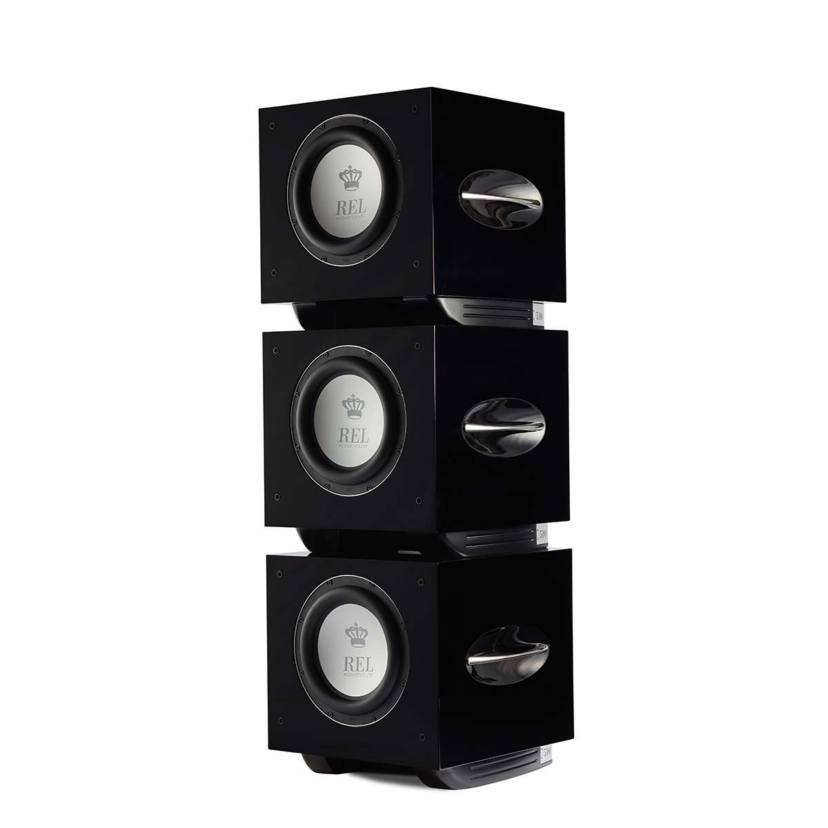 REL Acoustics S/510 Subwoofer, Black, stack of three without grilles