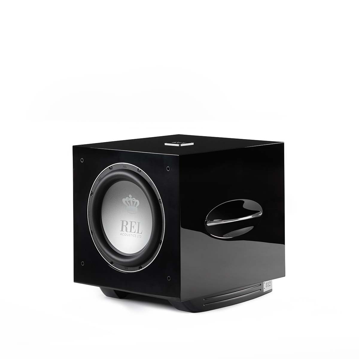 REL Acoustics S/812 Subwoofer, Black, front angle without grille