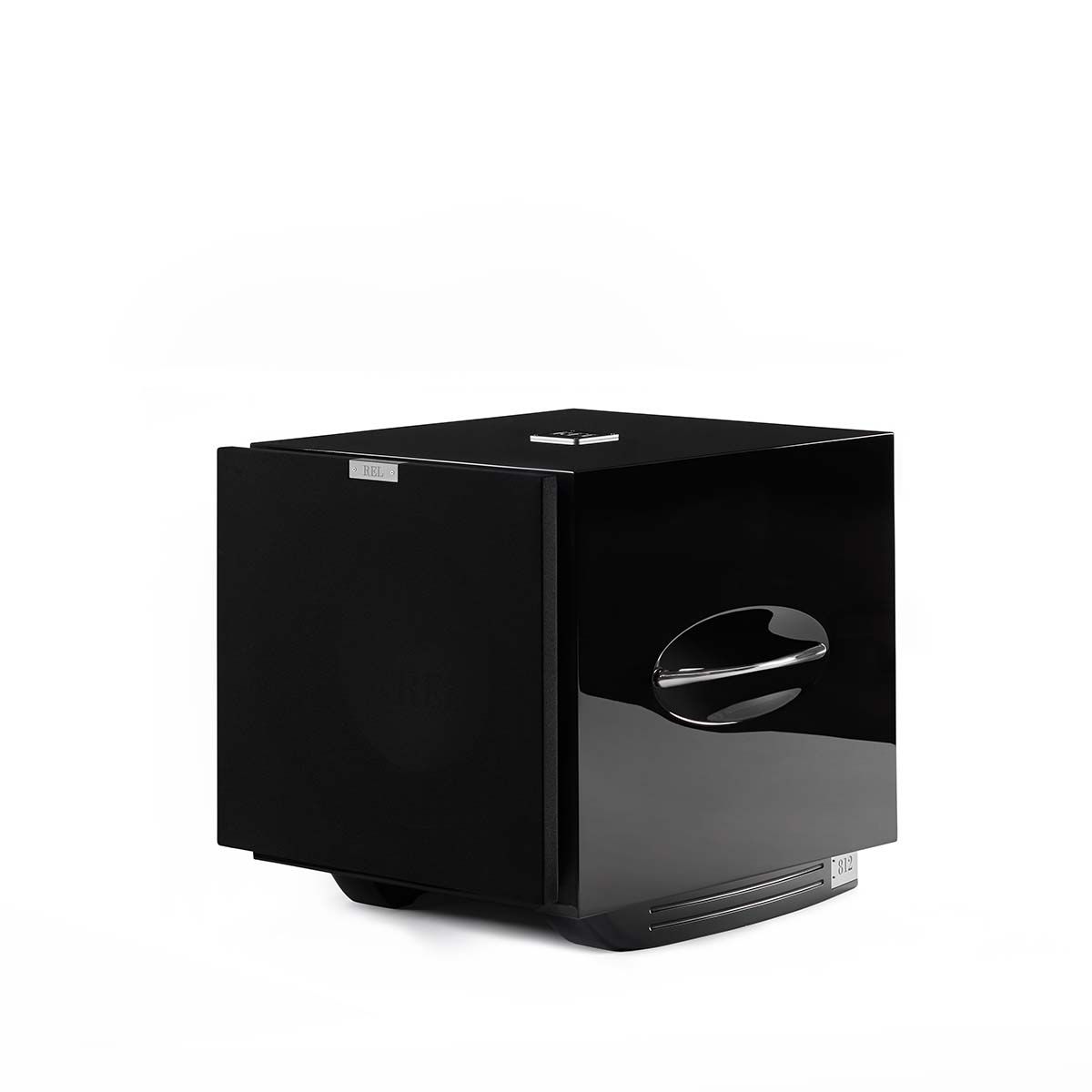 REL Acoustics S/812 Subwoofer, Black, front angle with grille