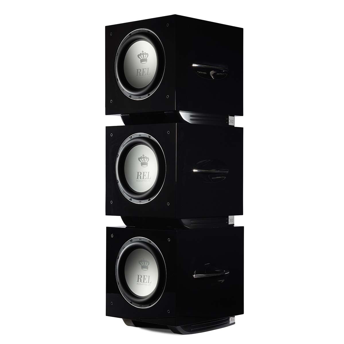 REL Acoustics S/812 Subwoofer, Black, stack of three without grilles