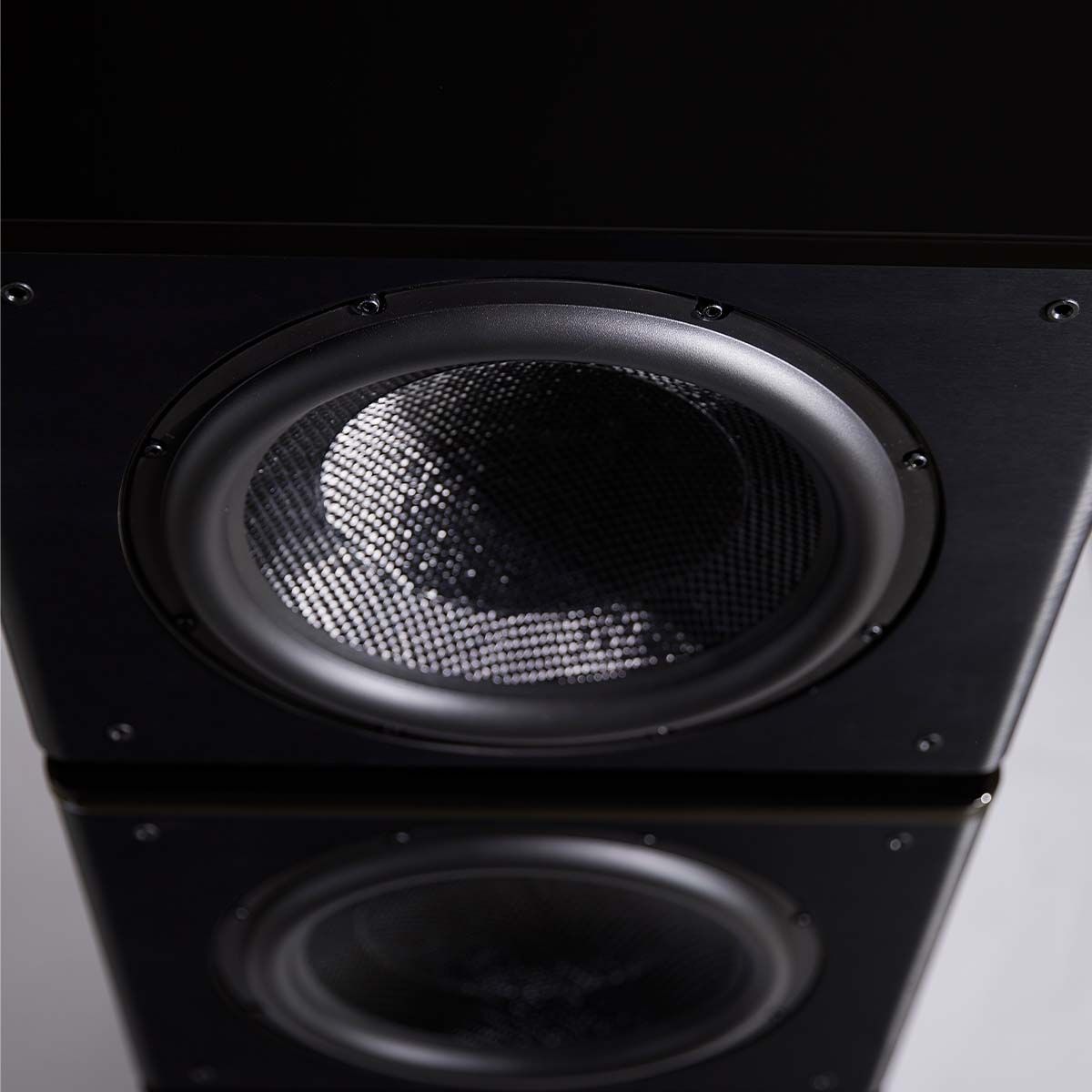 REL HT/1510 Predator Subwoofer - angled top view of carbon cone